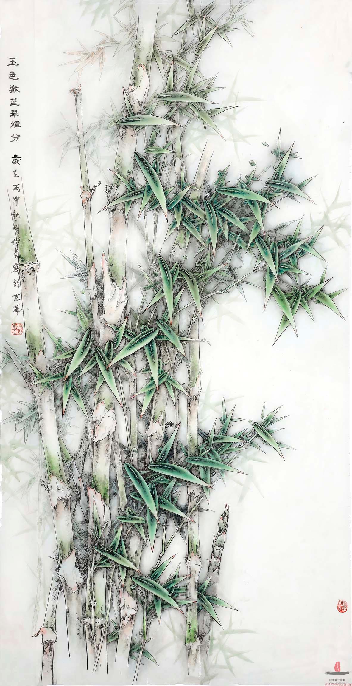 赵俊贞花鸟《玉色数茎翠烟分》